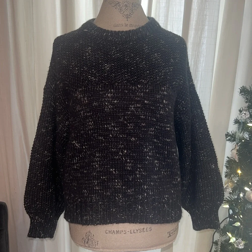 a.n.a. Petite wool charcoal black grey longsleeve knit thick sweater shirt PS